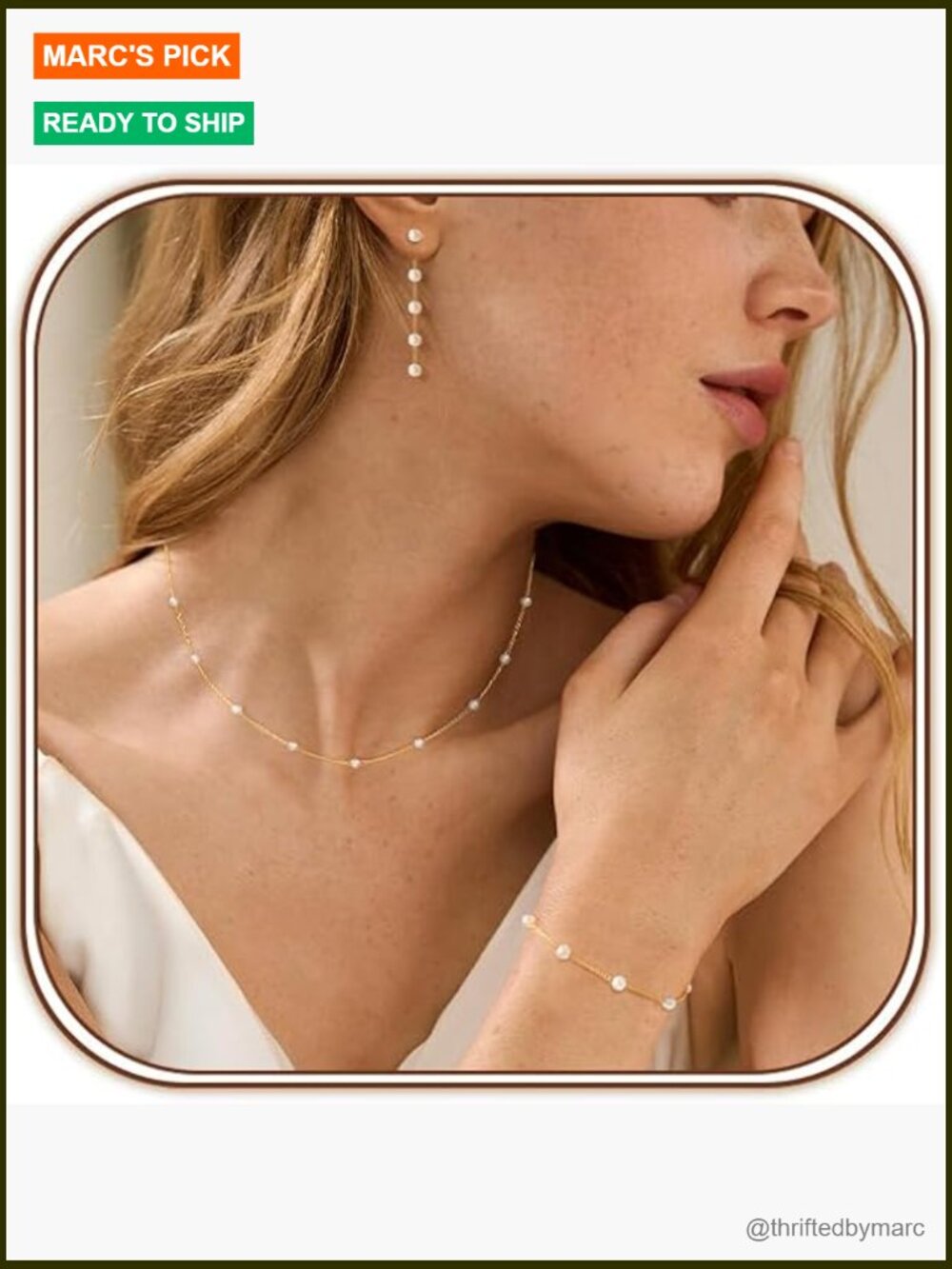 Dainty Pearl Necklace and Earring Set with Bracelet and Choker, Gold Plated